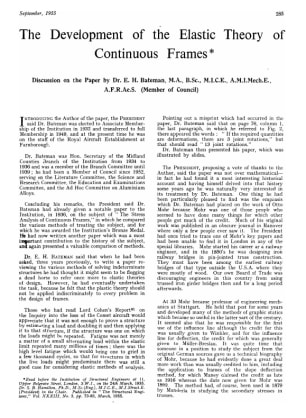 The Development of the Elastic Theory of Continuous Frames Discussion on the Paper by Dr. E. H. Bate