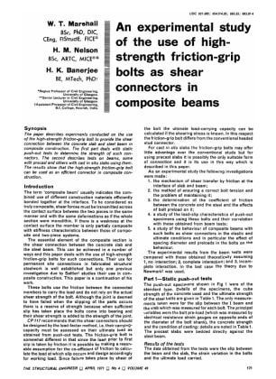 An Experimental Study of the use of High-Strength Friction-Grip Bolts as Shear Connectors in Composi