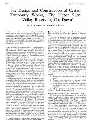 The Design and Construction of Certain Temporary Works, The Upper Silent Valley Reservoir, Co. Down