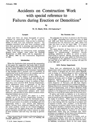 Accidents on Construction Work with special reference to Failures during Erection or Demolition