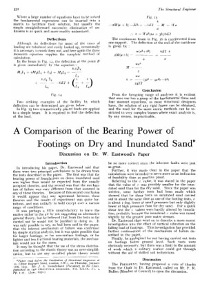 A Comparison of the Bearing Power of Footings on Dry and Inundated Sand Discussion on Dr. Eastwood's