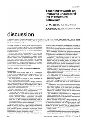 Discussion on Teaching Towards an Improved Understanding of Structural Behaviour by D.M. Brohn and J
