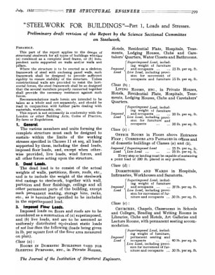 Steelwork for Buildings. Part I,  Loads and Stresses. Preliminary draft revision of the Report by th