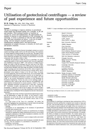Utilisation of Geotechnical Centrifuges - a Review of Past Experience and Future Opportunities
