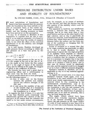 Pressure Distribution under Bases and Stability of Foundations
