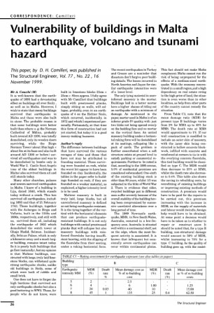 Correspondence on Vulnerability of Buildings in Malta to Earthquake, Volcano and Tsunami Hazard by D