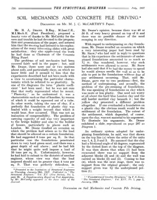 Soil Mechanics and Concrete Pile Driving. Discussion on Mr. M.J.C. McCarthy's Paper