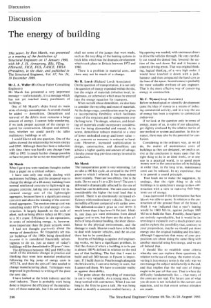 Discussion on The Energy of Building by Ron Marsh