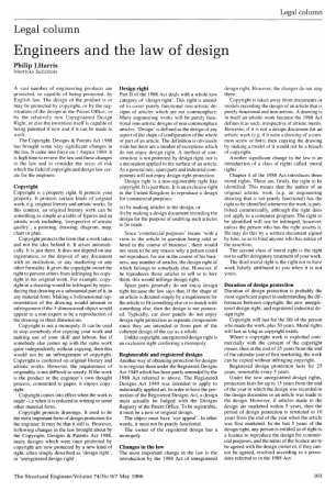 Legal Column. Engineers and the Law of Design