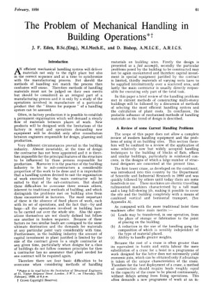 The Problem of Mechanical Handling in Building 0perations