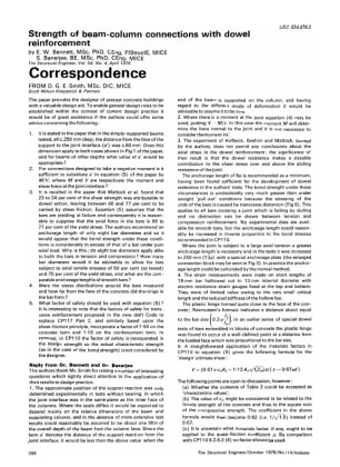 Correspondence on Strength of Beam-column Connections with Dowel Reinforcement by E.W. Bennett and S