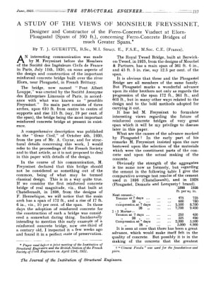 A Study of the Views of Monsieur Freyssinet Designer and Constructor of the Ferro-Concrete Viaduct a