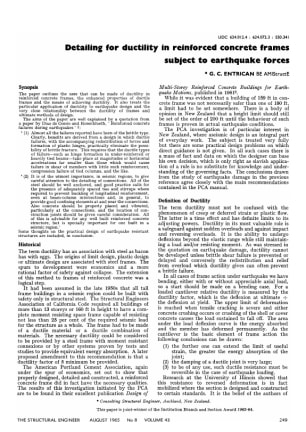 Detailing for Ductility in Reinforced Concrete Frames Subject to Earthquake Forces