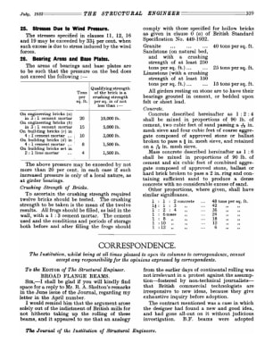 Correspondence. Broad Flange Beams