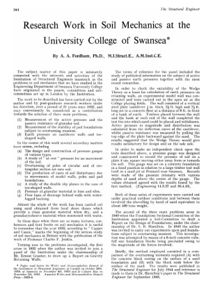 Research Work in Soil Mechanics at the University College of Swansea