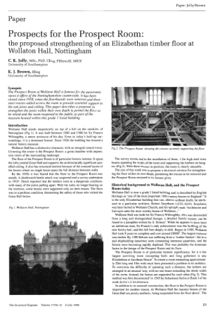 Prospects for the Prospect Room: the Proposed Strengthening of an Elizabethan Timber Floor at Wollat