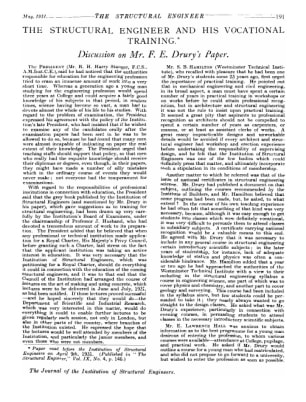 The Structural Engineer and his Vocational Training Discussion on Mr. F.E. Drury's Paper