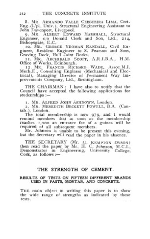 The strength of cement: Results of tests on fifteen different brands used in paste, mortar and concr