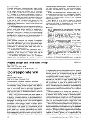Correspondence on Plastic Design and Limit State Design by J. Heyman