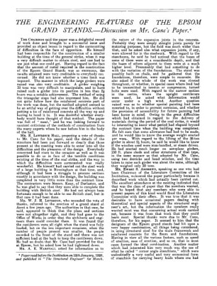 The Engineering Features of the Epsom Grand Stands:- Discussion on Mr. Cane's Paper