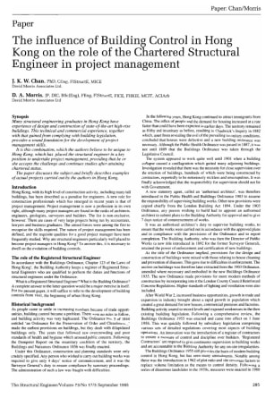 The Influence of Building Control in Hong Kong on the Role of the Chartered Structural Engineer in P