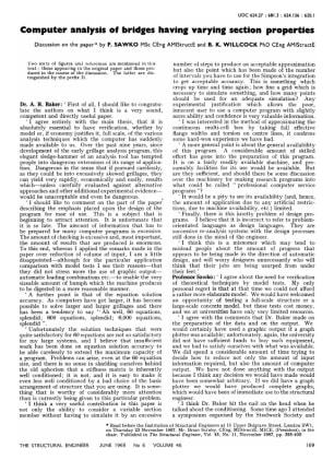 Computer Analysis of Bridges having Varying Section Properties. Discussion on the Paper by F. Sawko 