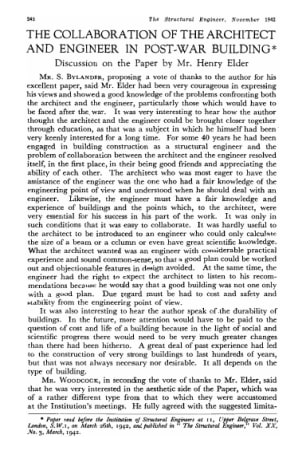 The Collaboration of the Architect and Engineer in Post-war Building Discussion on the Paper by Mr. 