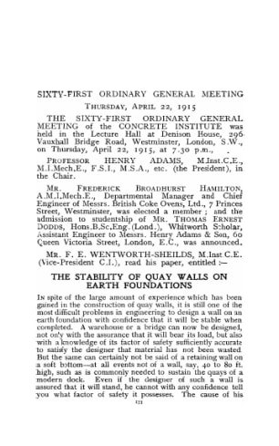 The stability of quay walls on earth foundations