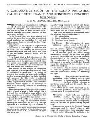 A Comparitve Study of the Sound Insulating Values of Steel Framed and Reinforced Concrete Buildings