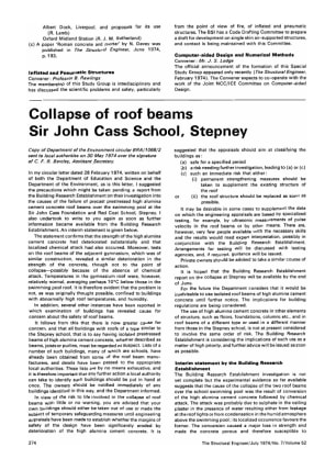 Collapse of Roof Beams Sir John Cass School, Stepney