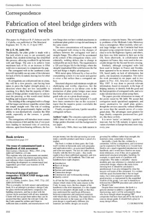 Correspondence on Fabrication of Steel Bridge Girders with Corrugated Webs by Professor R.P. Johnson
