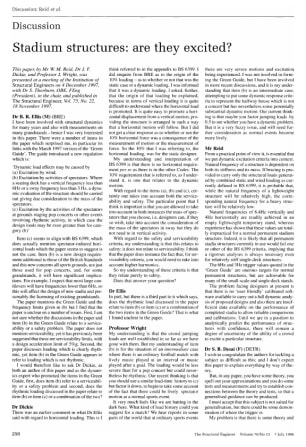 Discussion on Stadium Structures: are They Excited? by Mr. W.M. Reid, Dr. J.F. Dickie and Professor 