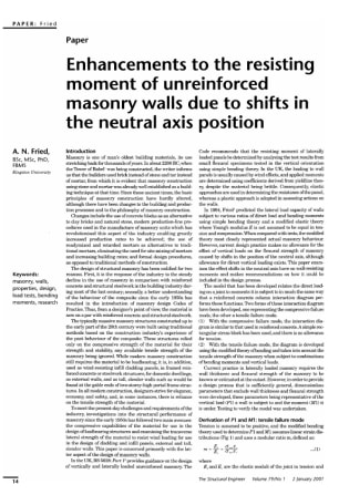 Enhancements to the resisting moment of unreinforced masonry walls due to shifts in the neutral axis position