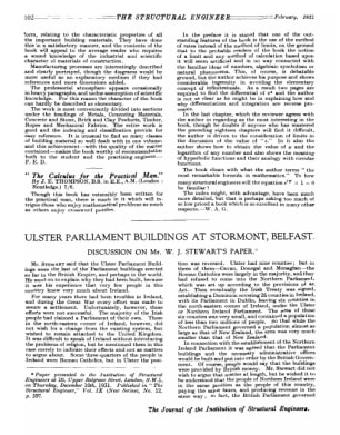 Ulster Parliament Buildings at Stormont, Belfast. Discussion on Mr. W.J. Stewart's Paper