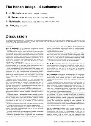 Discussion on The Itchen Bridge-Southampton by T.H. Nicholson, L.R. Robertson, A. Goldstein and W. F