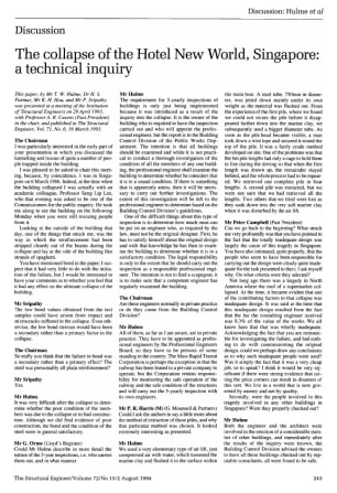 Discussion on The Collapse of the Hotel New World, Singapore: a Technical Inquiry by Mr T.W. Hulme, 