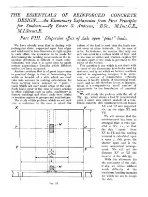 The Essesntials of Reinforced Concrete Design. Part VIII. - Dispersion Effect of Slabs Upon "Point" 