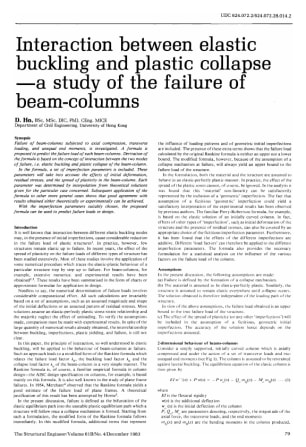 Interaction Bewteen Elastic Buckling and Plastic Collapse - a Study of the Failure of Beam-Columns