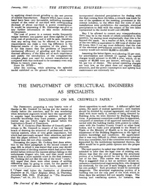 The Employment of Structural Engineers as Specialists: Discussion on Mr Creswell's Paper