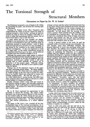 The Torsional Strength of Structural Members Discussion on Paper by Dr. W. B. Dobie