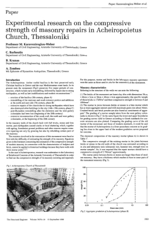 Experimental Research on the Compressive Strength of Masonry Repairs in Acheiropoietus Church, Thess