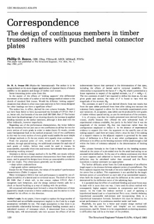 Correspondence on the Design of Continuous Members in Timber Trussed Rafters with Punched Metal Conn