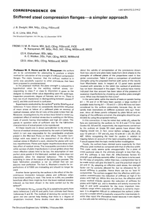 Correspondence on Stiffened Steel Compression Flanges - a Similar Approach by J.B. Dwight and G.H. L