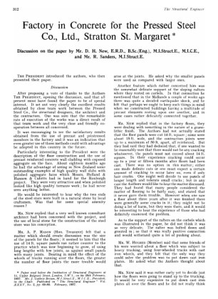 Factory in Concrete for the Pressed Steel Co., Ltd., Stratton St. Margaret Discussion on the paper b