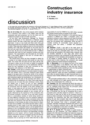Discussion on Construction Industry Insurance by E.V. Towler and T. Taunton