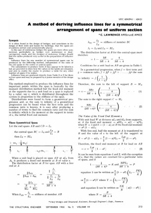 A Method of Deriving Influence Lines for a Symmetrical Arrangement of Spans of Uniform Section