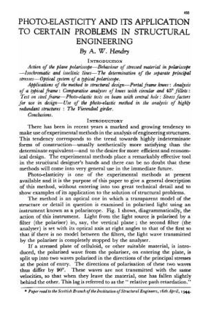 Photo-Elasticity and its Application to Certain Problems in Structural Engineering