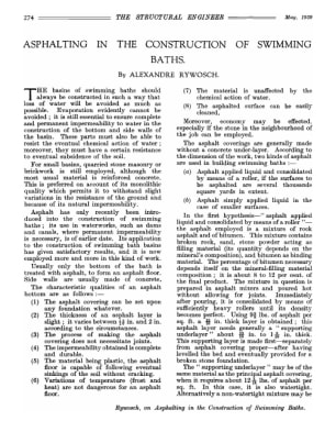 Asphalting in the Construction of Swimming Baths
