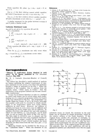Correspondence. ' Sidesway in Multi-storey Frames Identical in each Storey ' by W. Bacon, published 