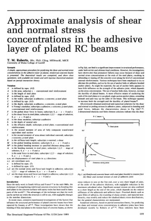 Approximate Analysis of Shear and Normal Stress Concentrations in the Adhesive Layer of Plated RC Be